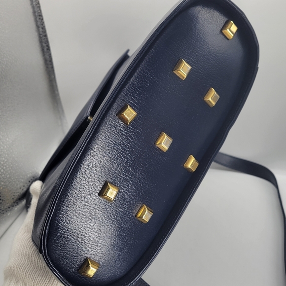 VTG RARE Salvatore Ferragamo Dark Blue Shoulder Bag E 213661 Made in Italy Snap - Picture 4 of 12